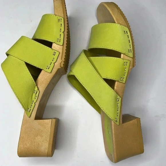 Romano Italy Y2K green Leather & Wooden block heels size 10 - Picture 2 of 7